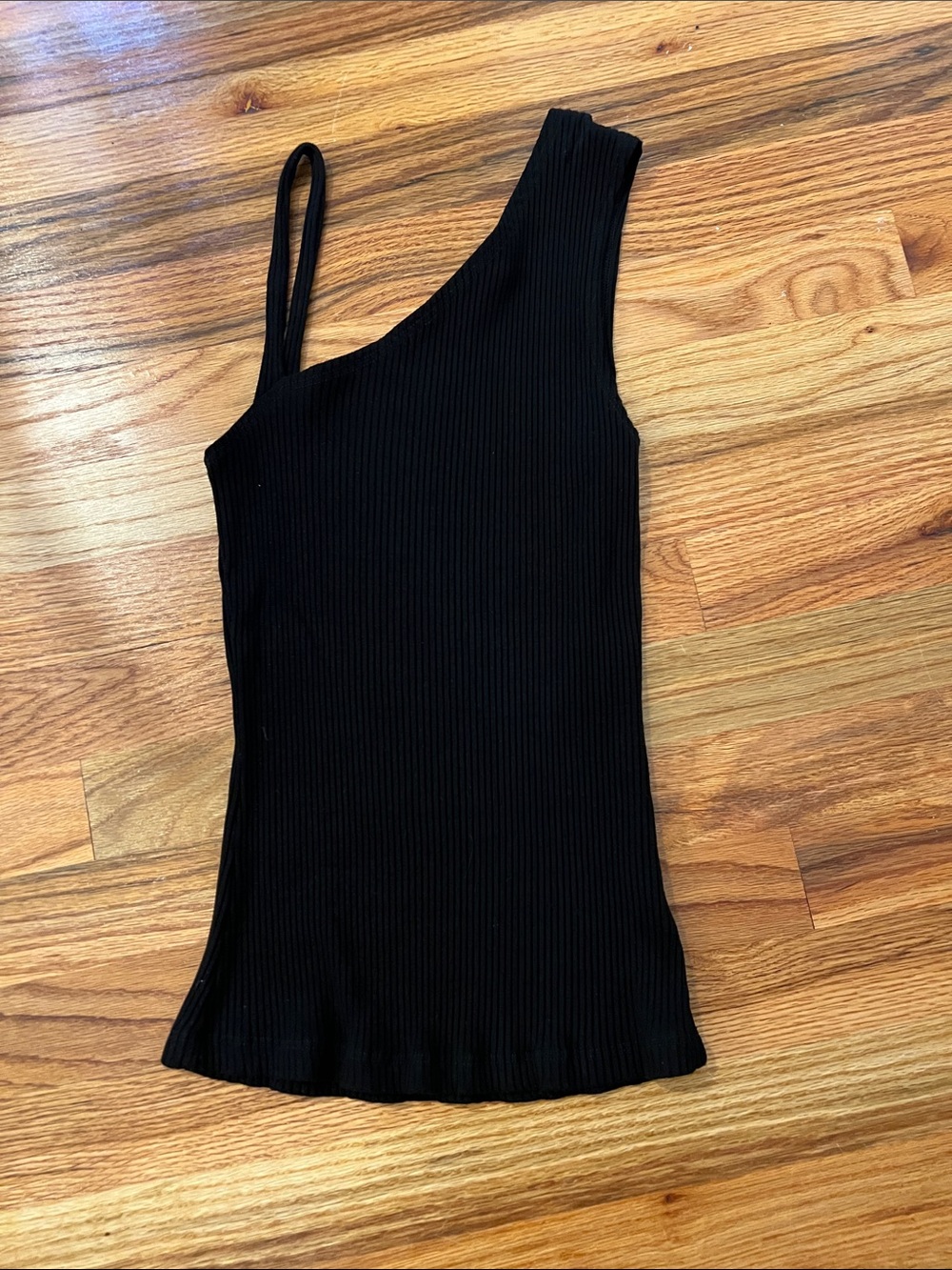 LNA Black Ribbed One-Shoulder Tank